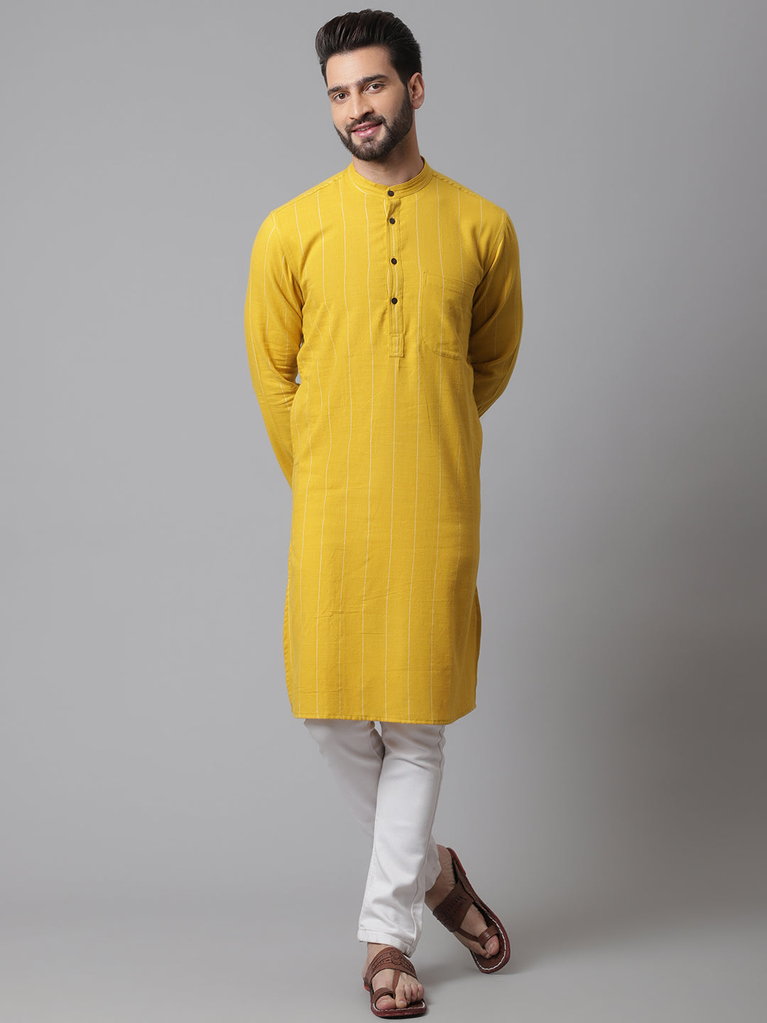 Men's Pure Cotton Kurta With Band Collar - Even Apparels