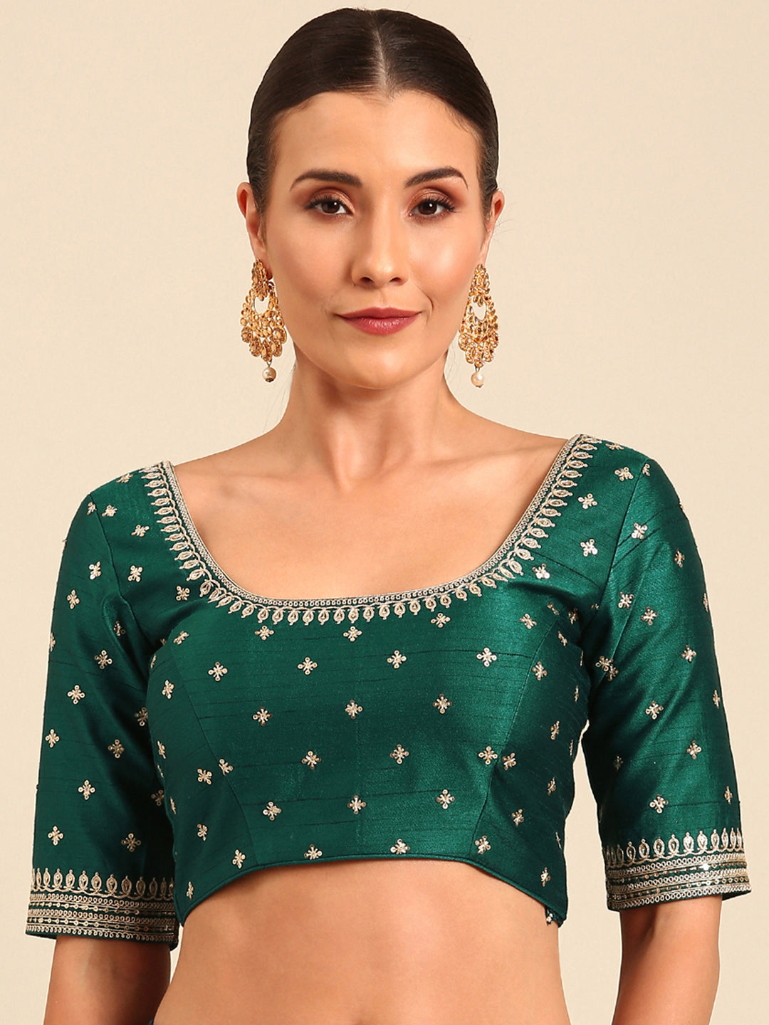 Women's Green-Toned Pure Silk Embroidery Work Readymade Blouse - Royal Dwells