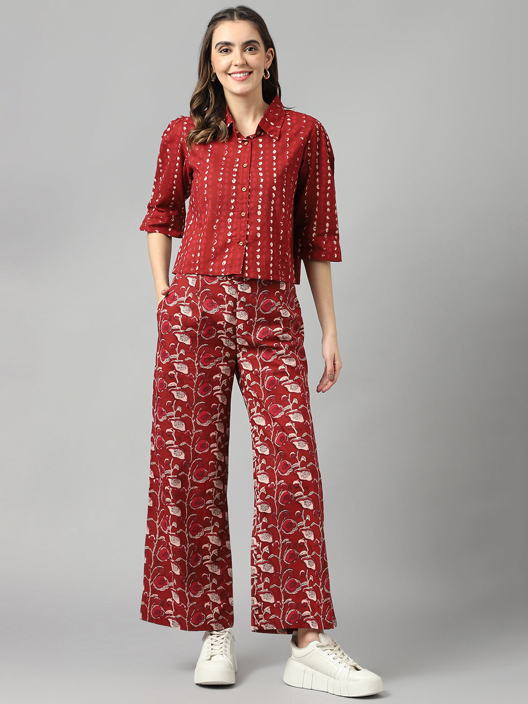 Women's Geomatrical Print Shirt And Pant Fusion Set - Deckedup