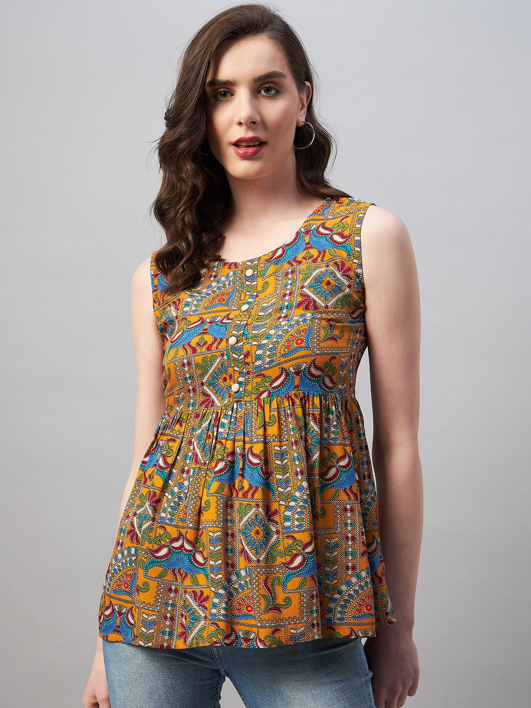 Women's Printed Peplum Rayon Top - Azira