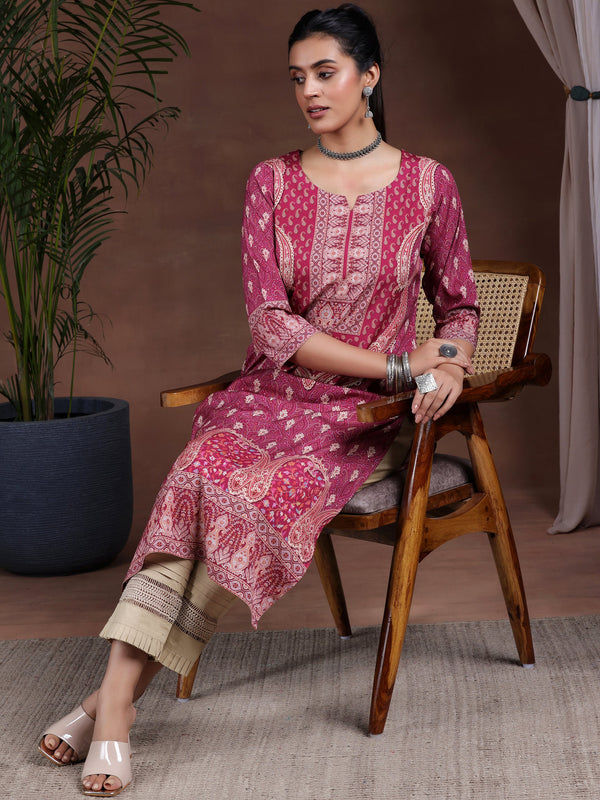 Rust Printed Crepe Straight Kurta