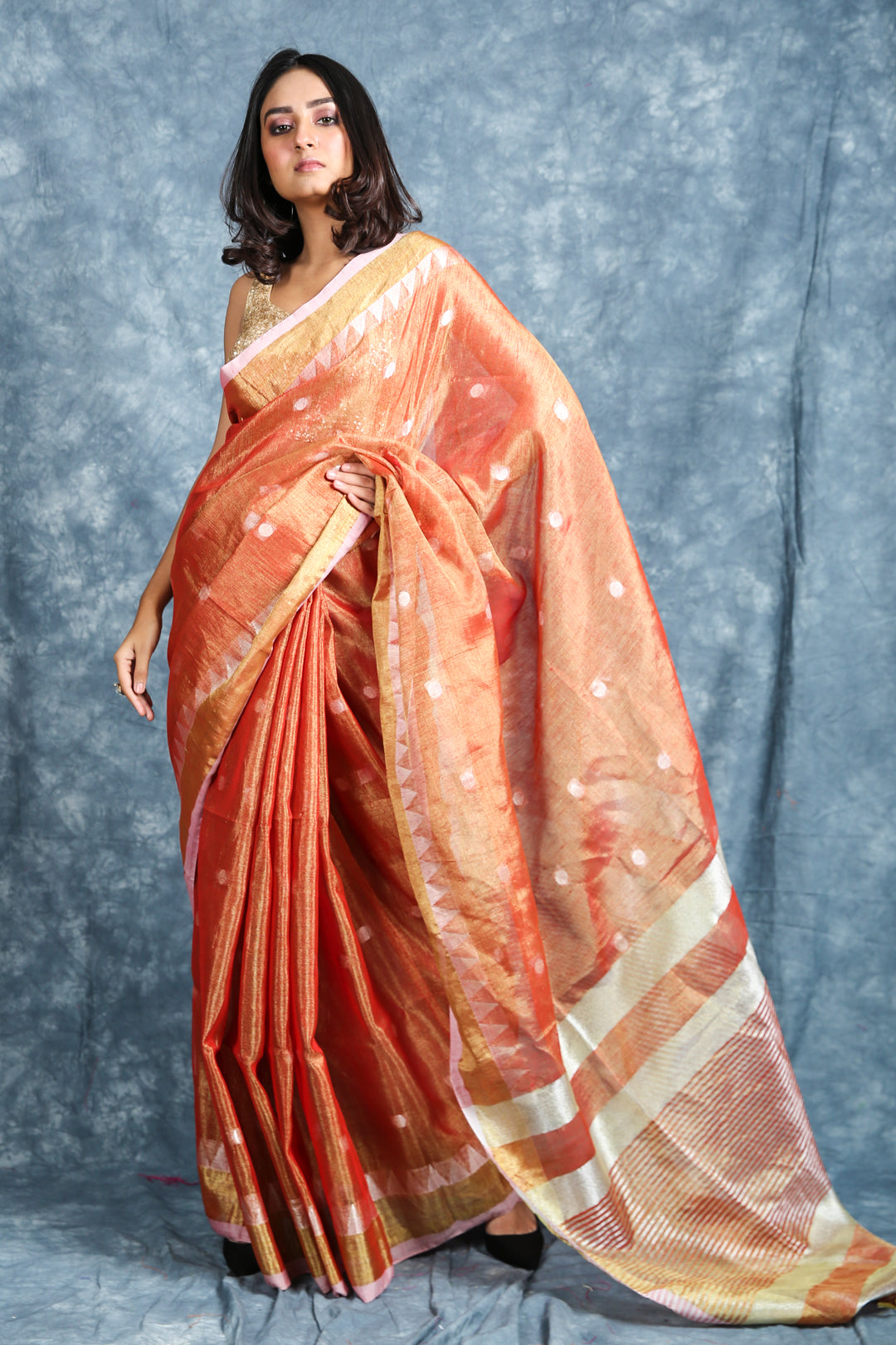 Women's  Tissue Saree with Broad Zari Border - Charukriti