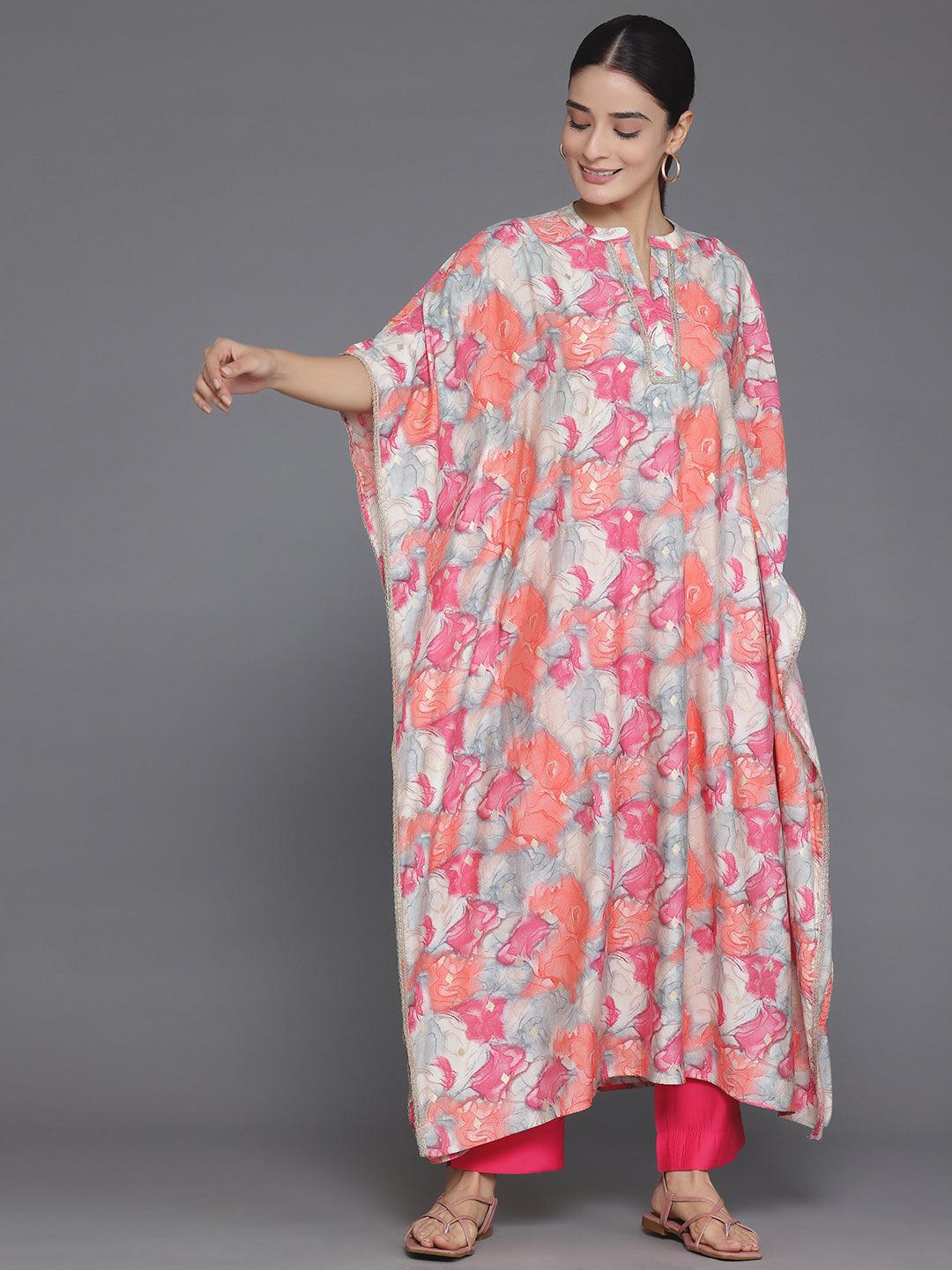 Coral Printed Silk Blend Tunic With Palazzos - Jashvi