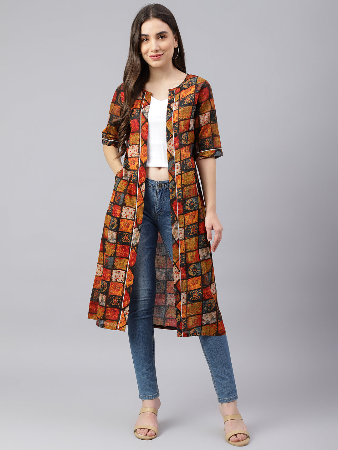 Women's Multi Color Long Jacket - Deckedup