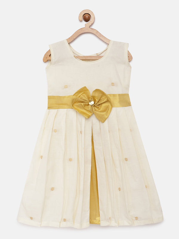 Girl's Offwhite Color Kerala Cotton Frock - Kanakadara Kids