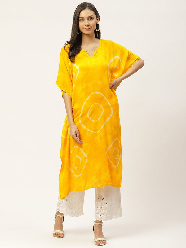 Women's Yellow Crepe Kaftan Kurta - Maaesa