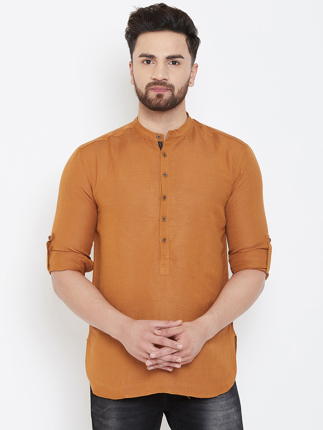 Men's Linen Kurta With Band Collar - Even Apparels