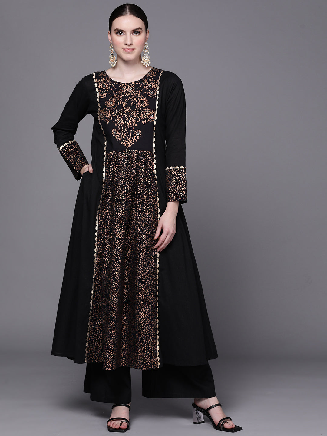 Women's Black Pure Cotton Kurta Palazzo Set - Ahalyaa