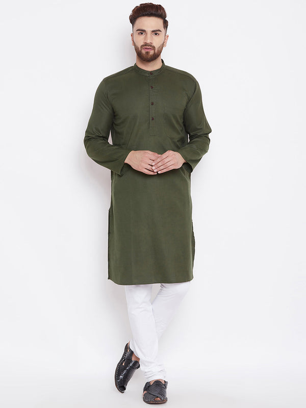 Men's Green Cotton Kurta - Even Apparels