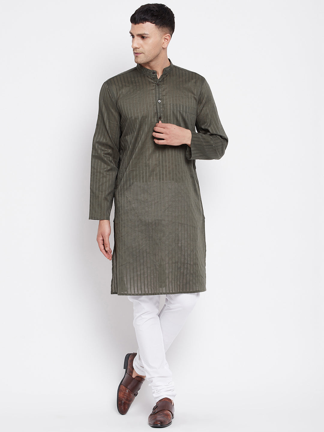 Men's Pure Cotton Kurta With Band Collar - Even Apparels