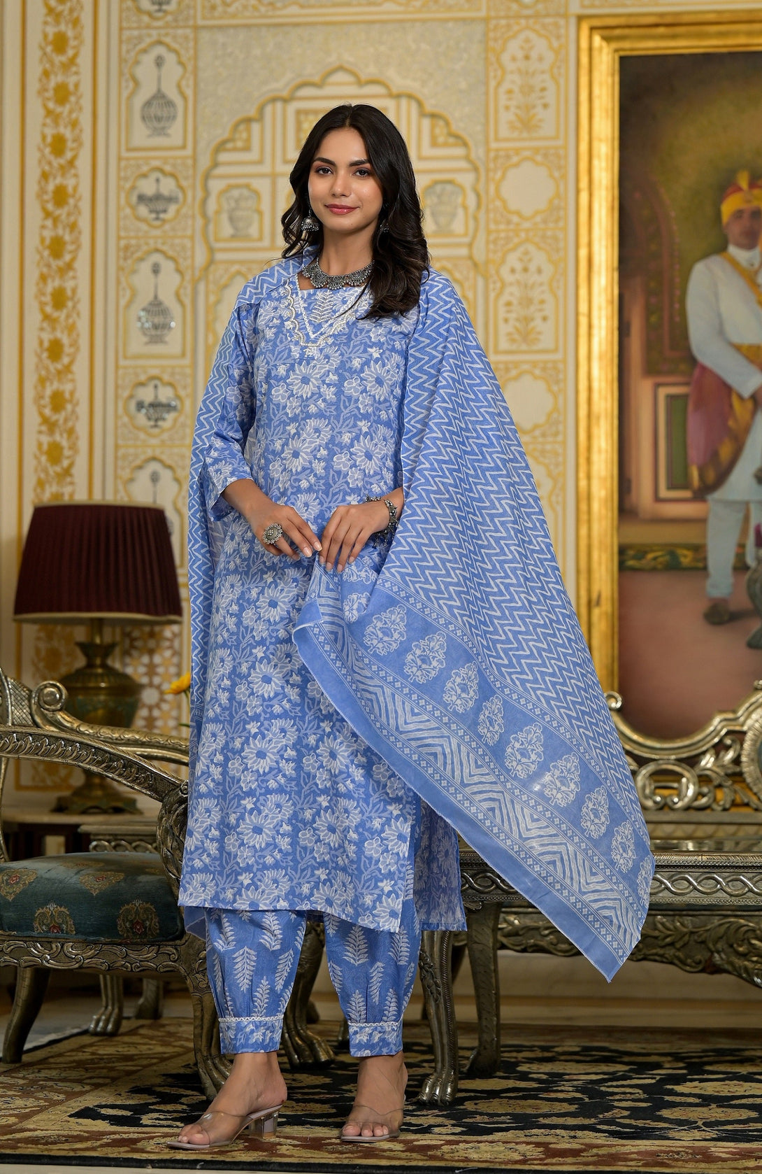 Women's Blue Embroidery Viscose Rayon Kurta Set - Alvami