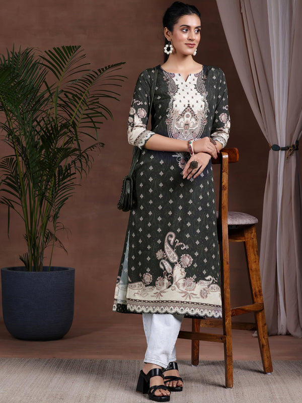 Black Printed Crepe Straight Kurta