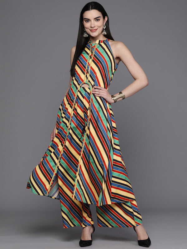 Women Striped High Slit Kurta with Palazzos