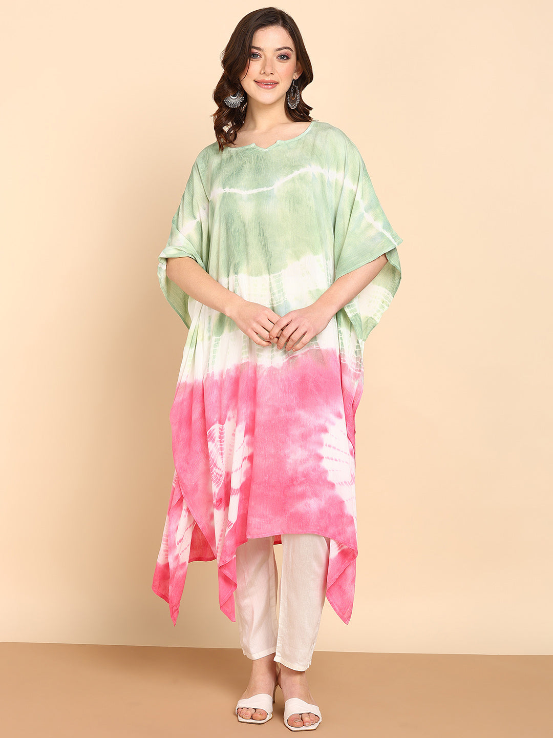 Women's Sea Green Crepe Kaftan - Maaesa