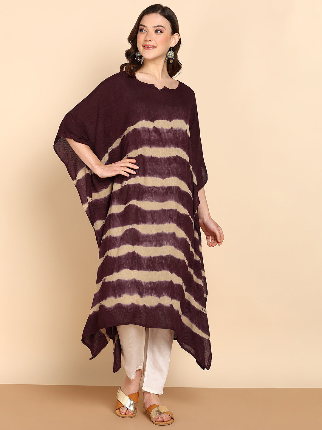 Women's Maroon Crepe Kaftan - Maaesa