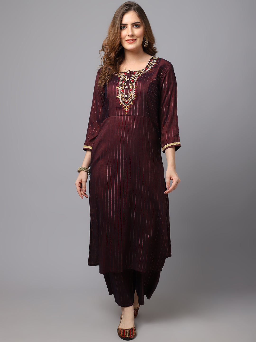 Women's Maroon Floral Kurti With Palazzos - Noz2Toz