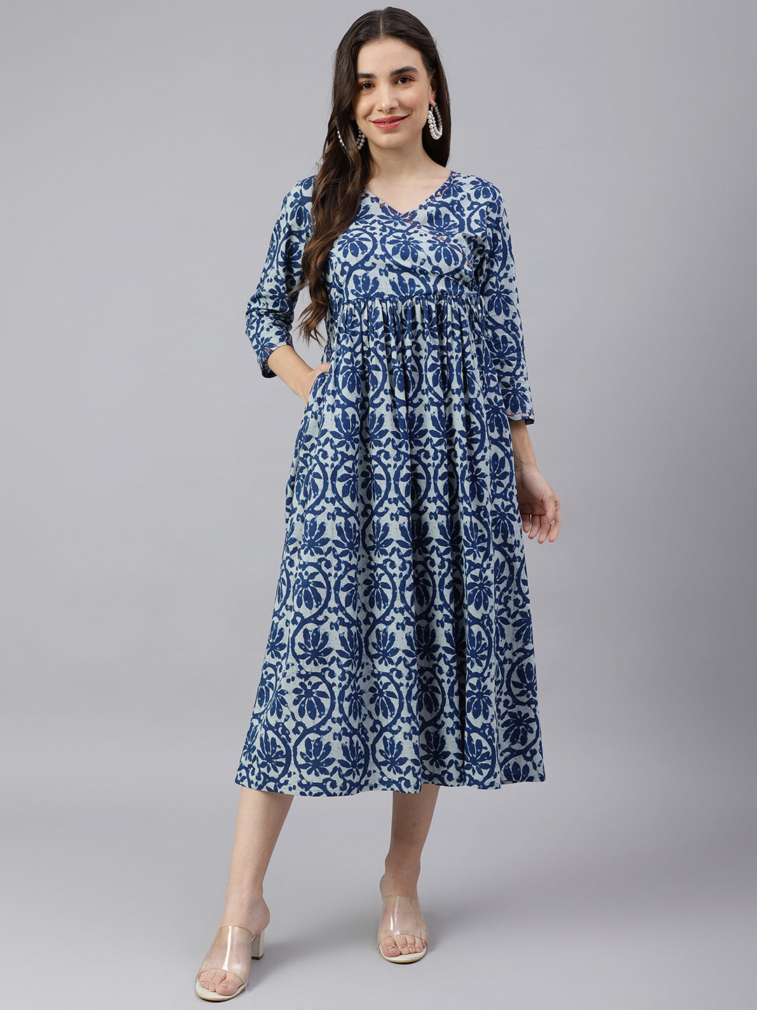 Women's Indigo Floral Print Dress - Deckedup