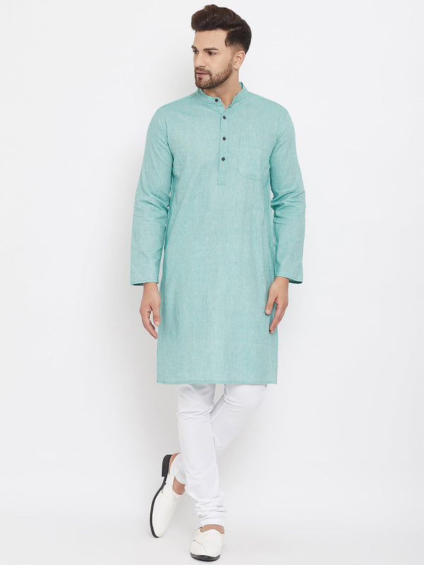 Men's Aqua Blue Pure Cotton Kurta - Even Apparels