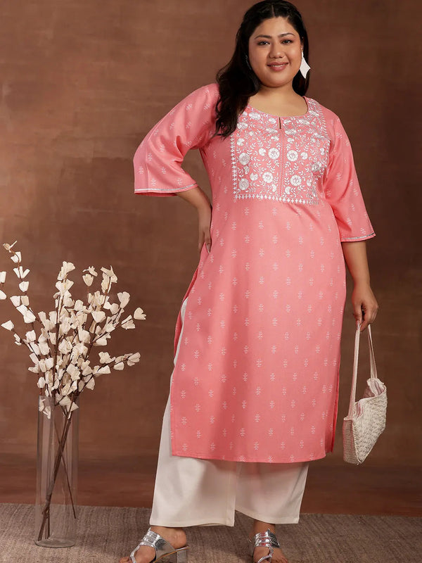 Plus Size Pink Yoke Design Rayon Kurta