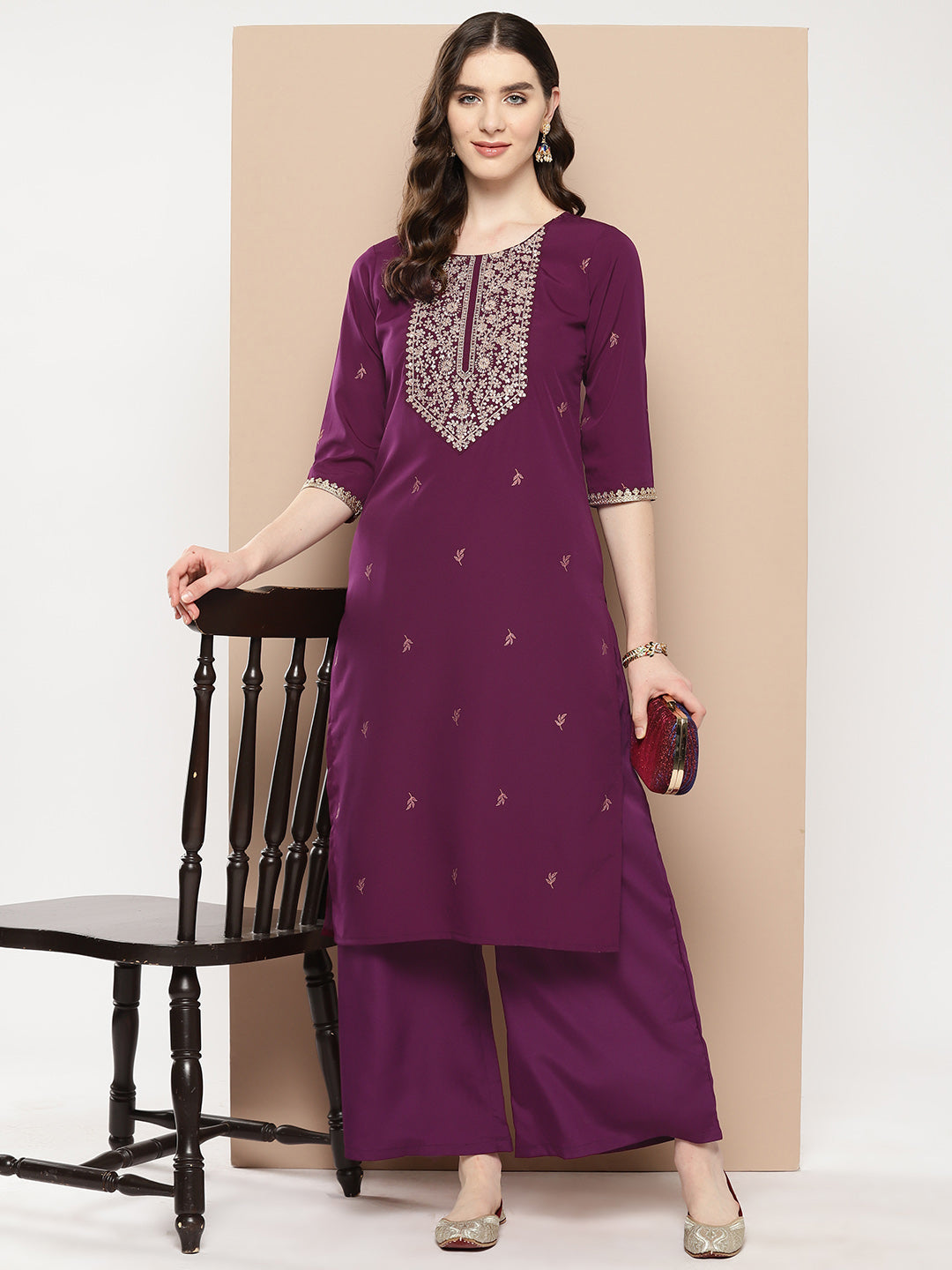 Women's Floral Yoke Design Regular Kurta With Palazzos - Ahalyaa