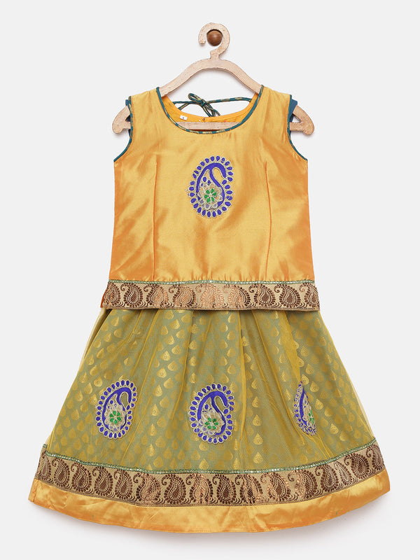 Girl's Gold Color Artsilk Lehenga Choli - Kanakadara Kids