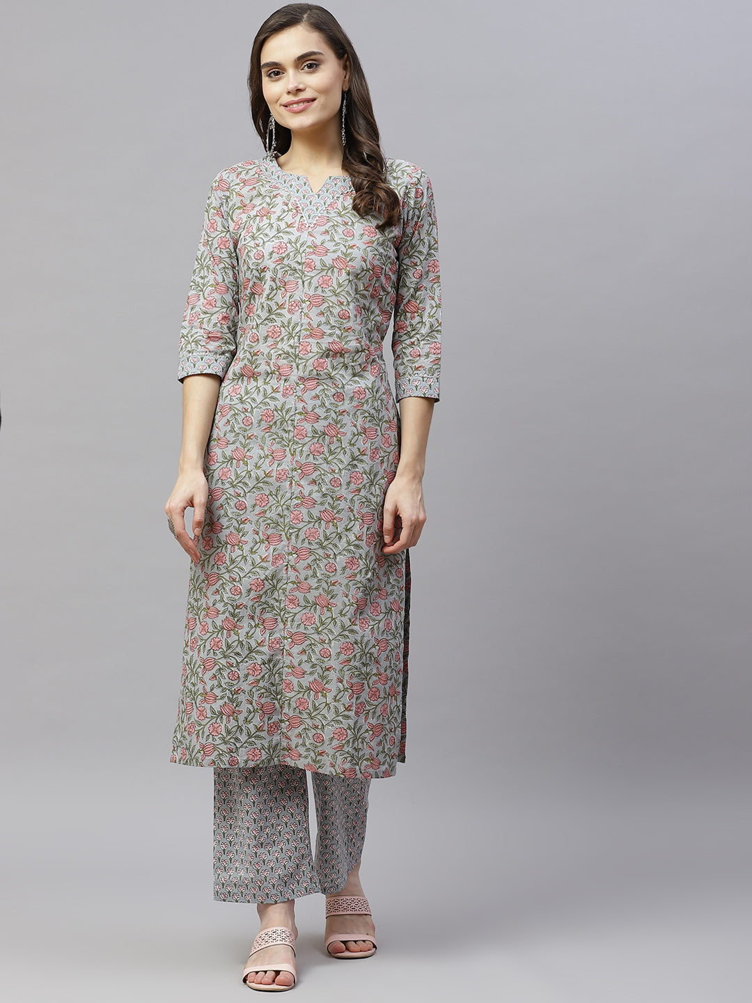 Women's Cotton Floral Printed Straight Kurta Palazzo  - Miravan