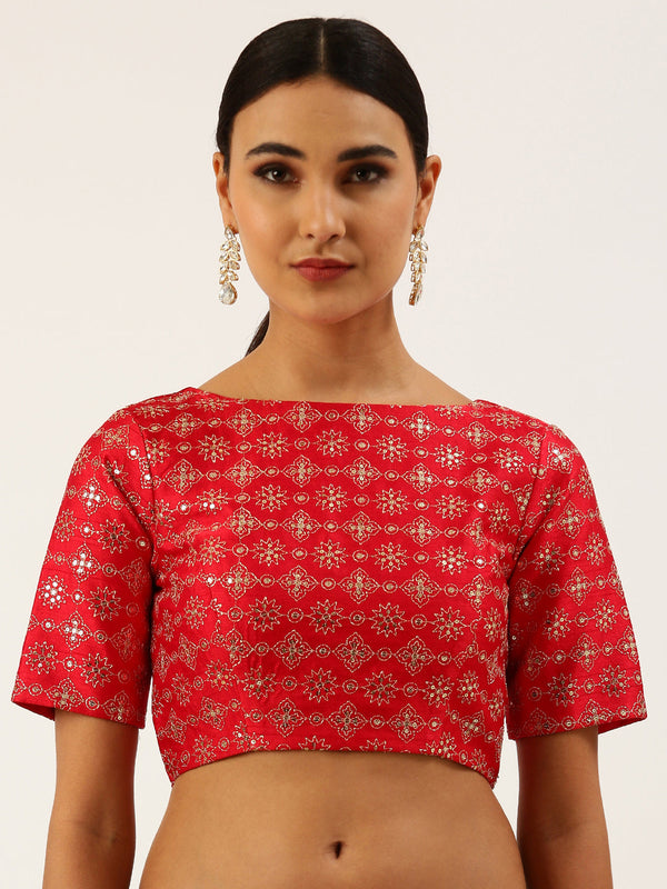 Women's Red Toned Zari Work Pure Art Silk Readymade Blouse - Royal Dwells