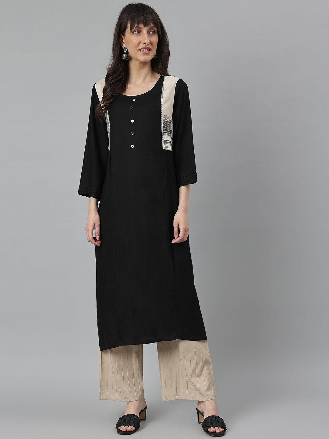 Women's Black Rayon Kurta - Deckedup