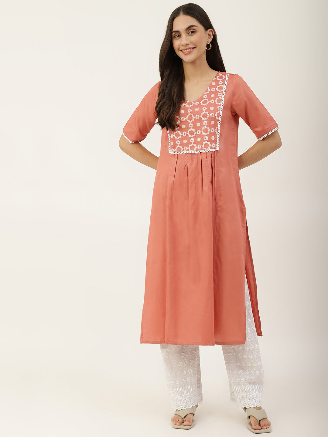 Women's Peach Aline Kurta - Deckedup