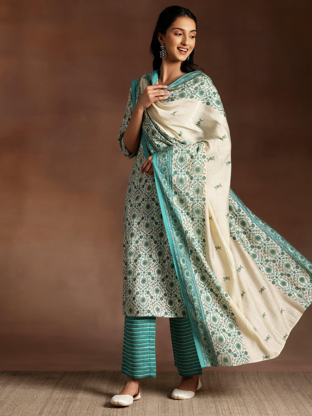 Blue Printed Silk Blend Straight Suit With Dupatta - Jashvi