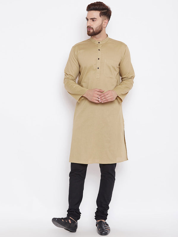 Men's Beige Pure Cotton Kurta - Even Apparels