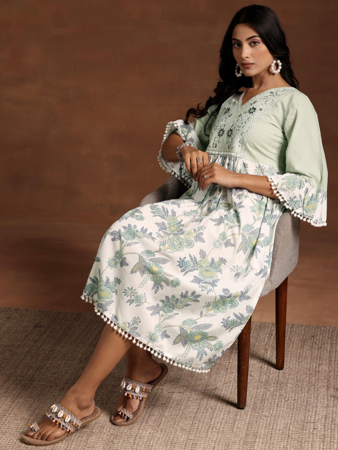 Green Printed Cotton A-Line Kurta - Jashvi