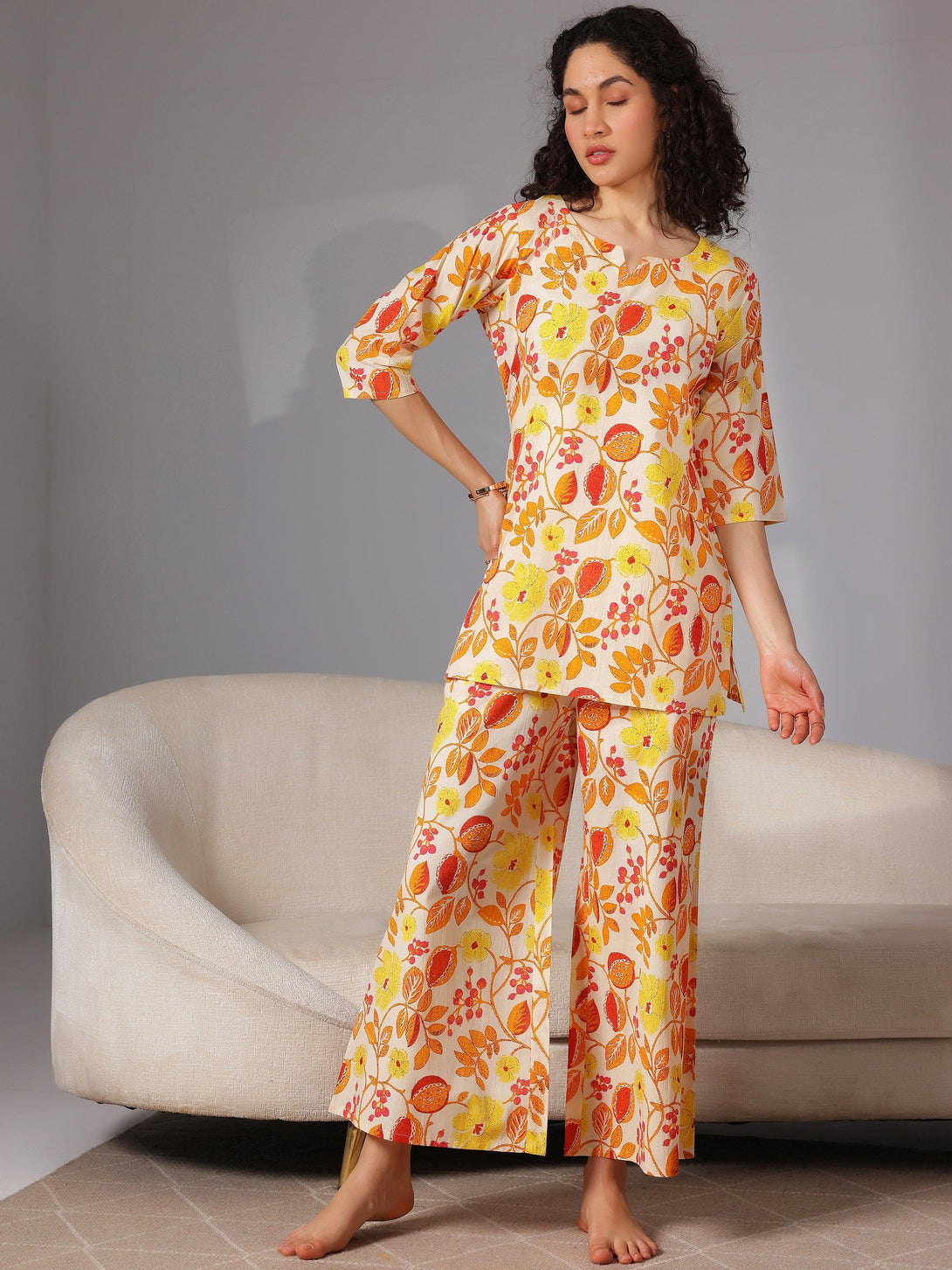 Yellow Printed Cotton Night Suits - Jashvi