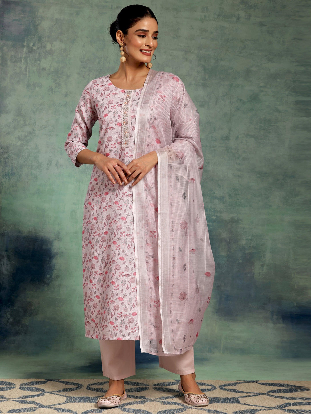 Lilac Printed Cotton Straight Suit With Dupatta - Jashvi