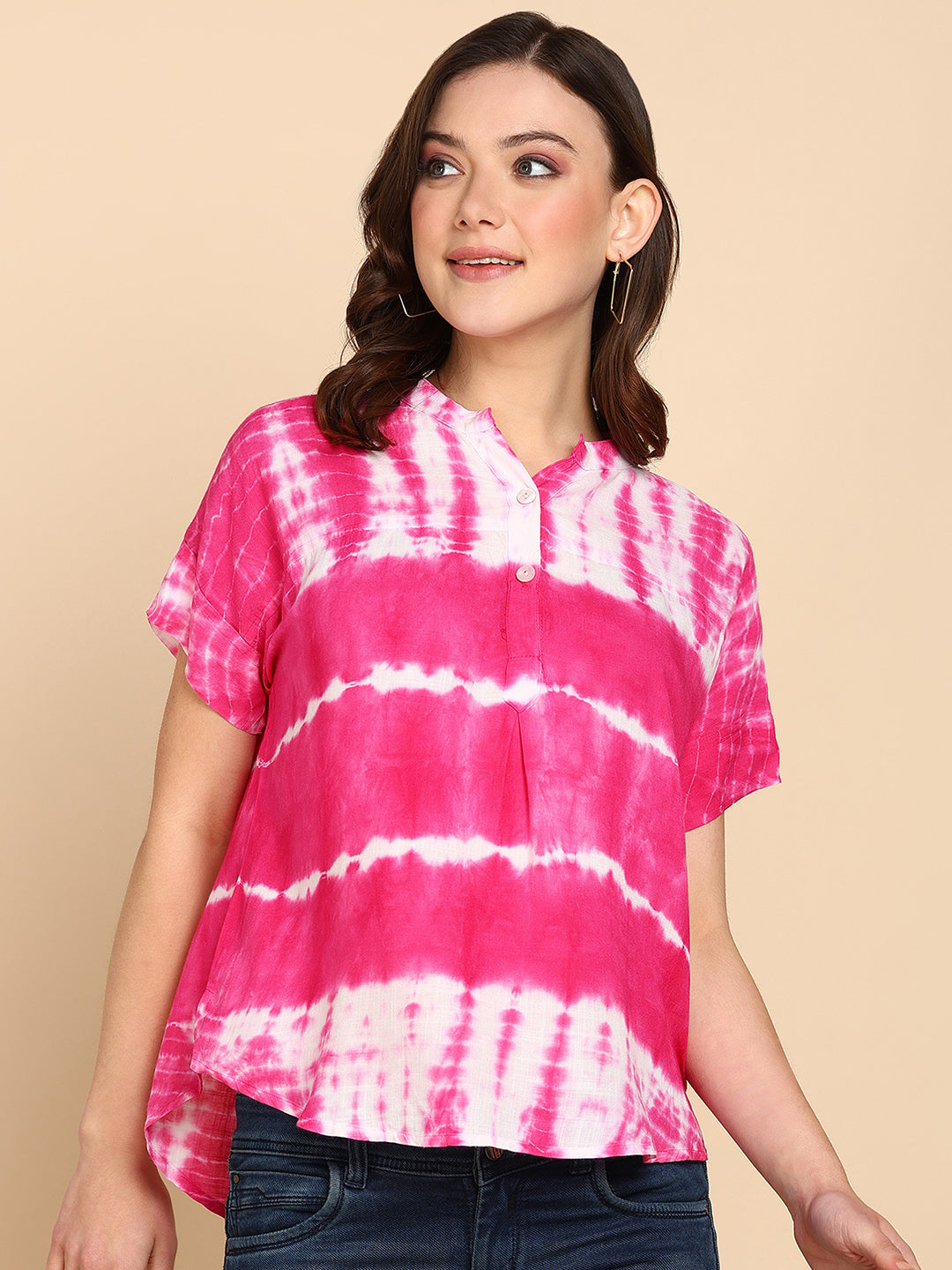 Women's Rayon Magenta Tie & Dye Top - Maaesa