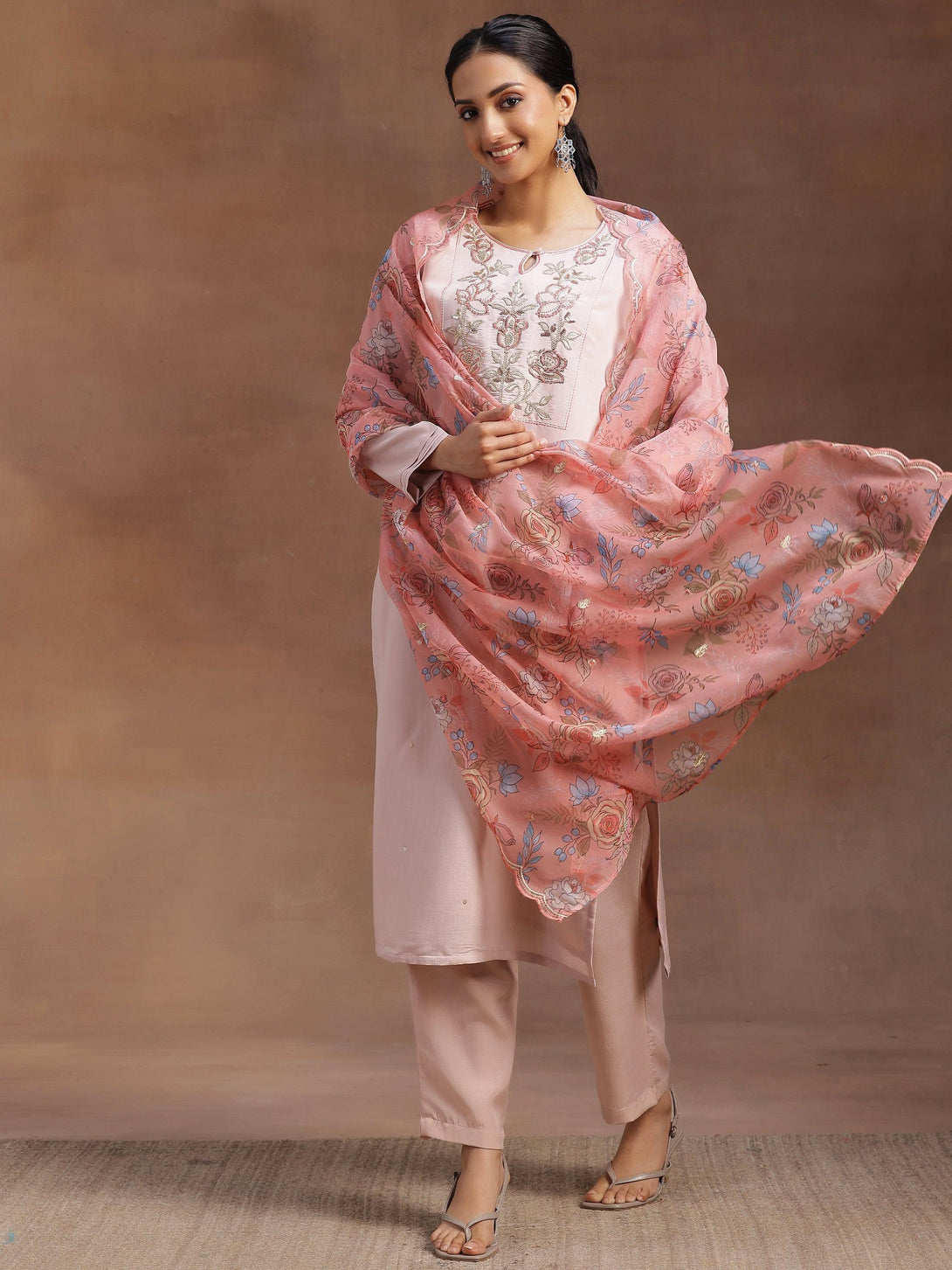 Peach Yoke Design Silk Blend Straight Suit With Dupatta - Jashvi