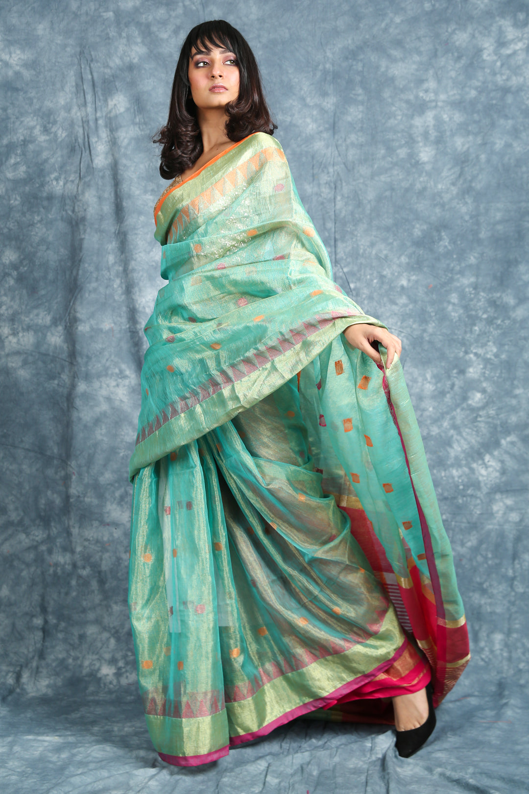 Women's  Tissue Saree with Broad Zari Border - Charukriti