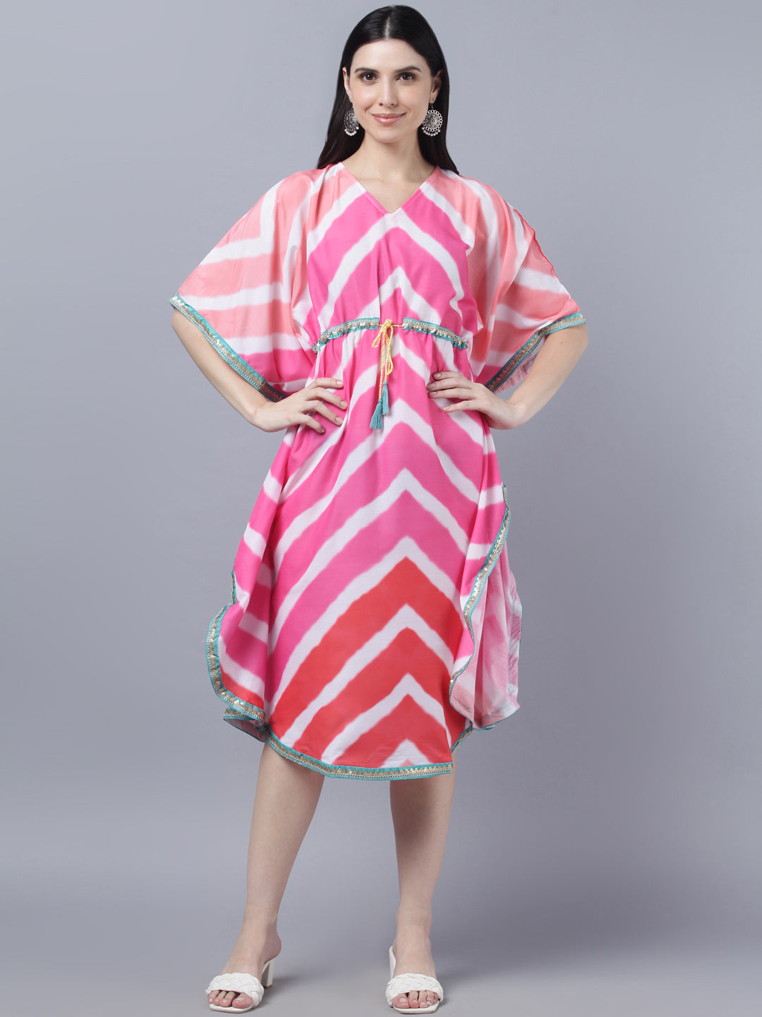 Women's Multicoloured Striped Kaftan Dress - Myshka