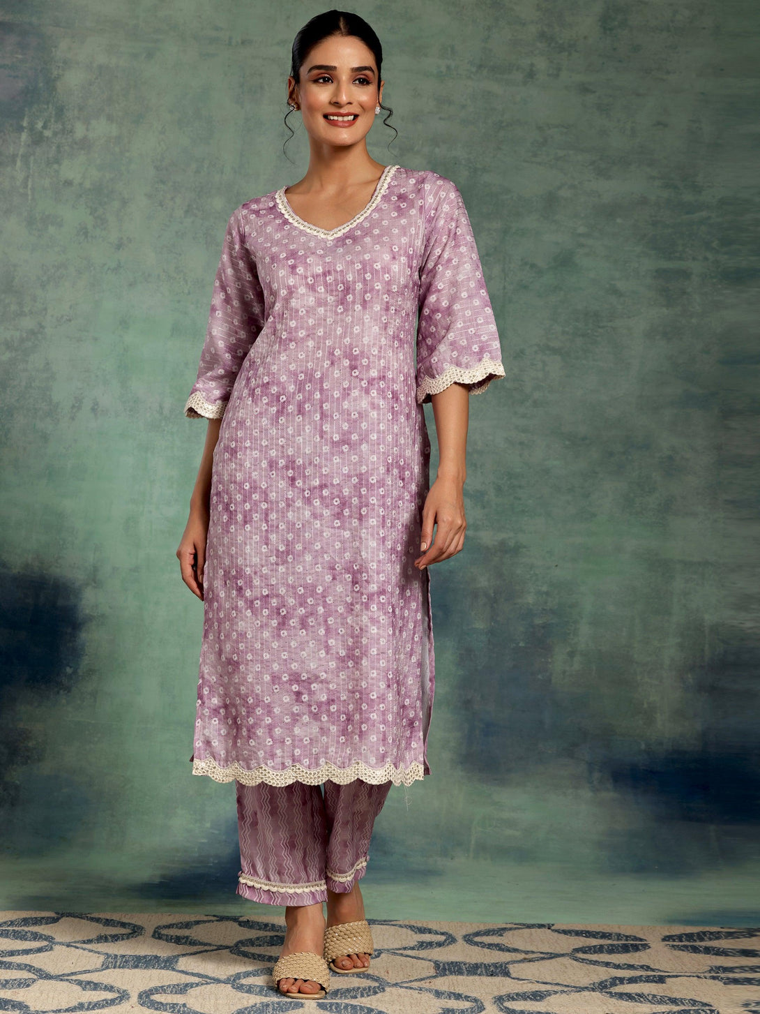 Purple Printed Cotton Straight Kurta Set - Jashvi