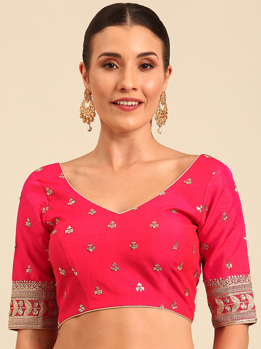 Women's Pink-Toned Pure Silk Embroidery Work Readymade Blouse - Royal Dwells