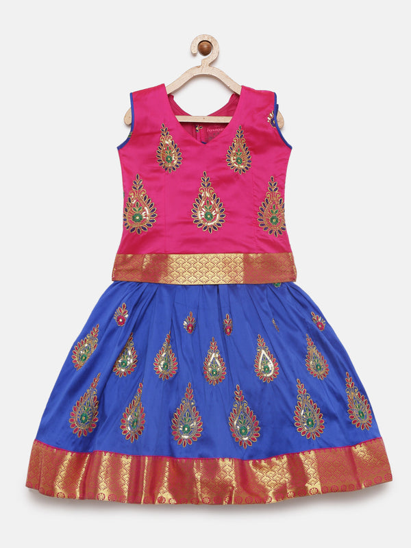 Girl's Pink Color Artsilk Lehenga Choli - Kanakadara Kids