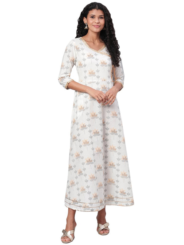 Women's Multi Printed 3/4 Sleeve Cotton V Neck Dress - Myshka