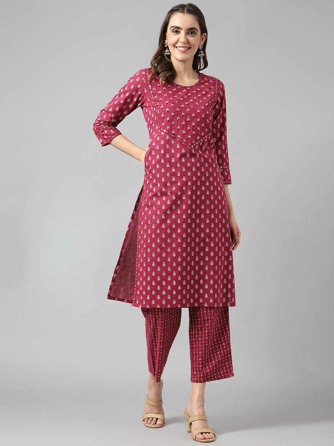 Women's Wine Handwork Straight Kurta - Deckedup