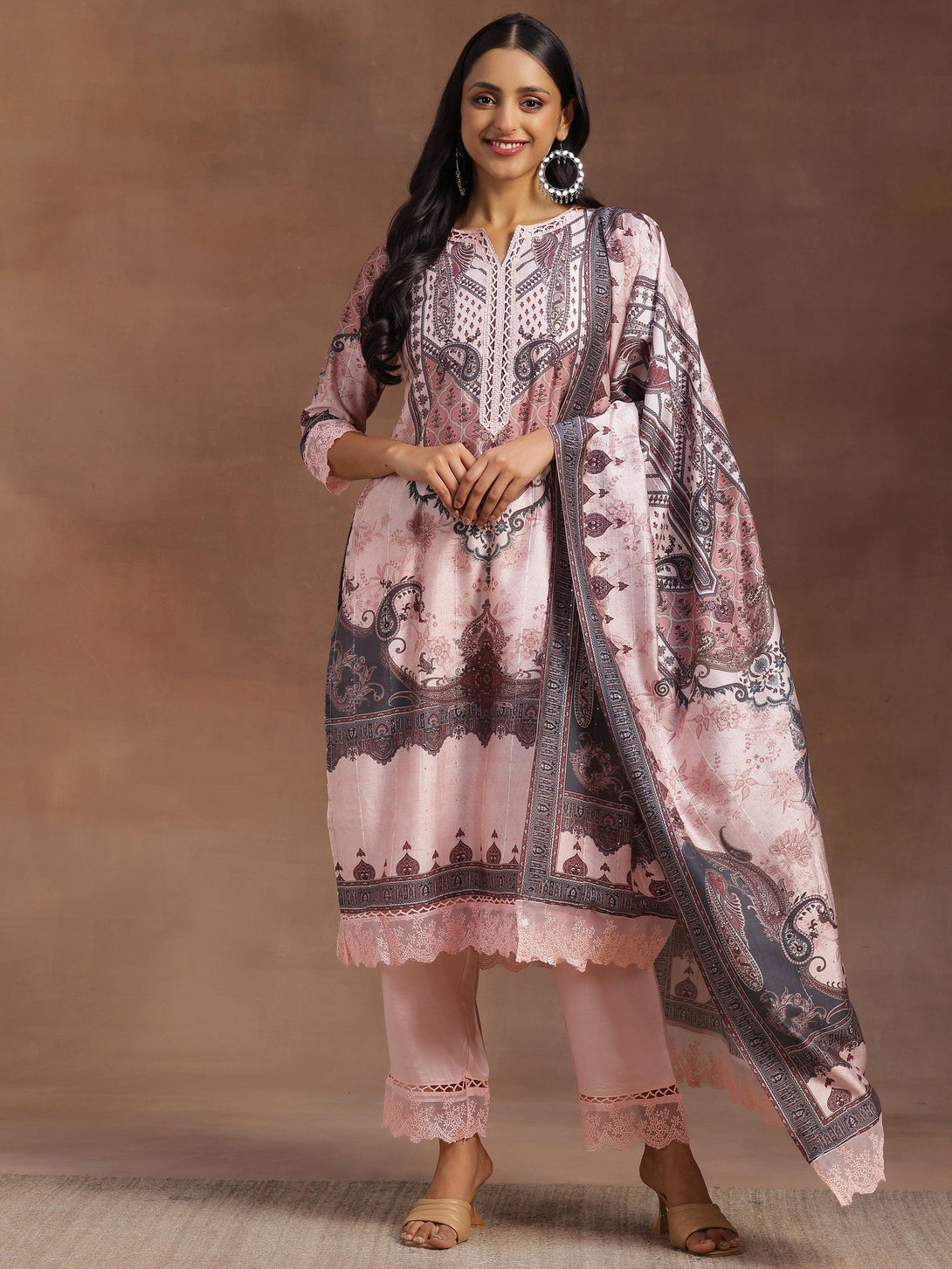 Pink Printed Silk Blend Straight Suit With Dupatta - Jashvi