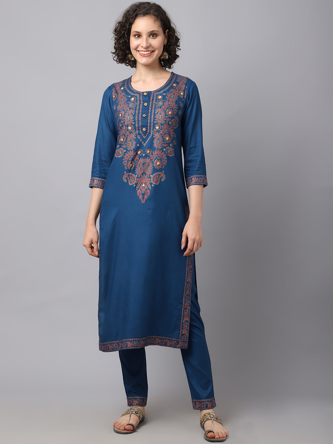 Women's Teal Chinkankari Printed Kurta Set - Noz2Toz