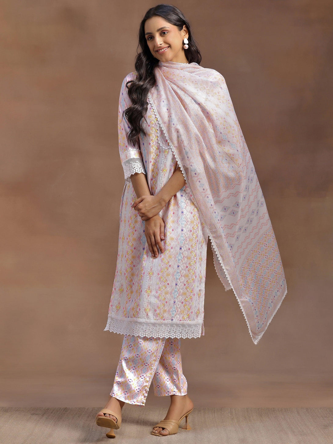 Peach Embroidered Cotton Blend Straight Suit With Dupatta - Jashvi