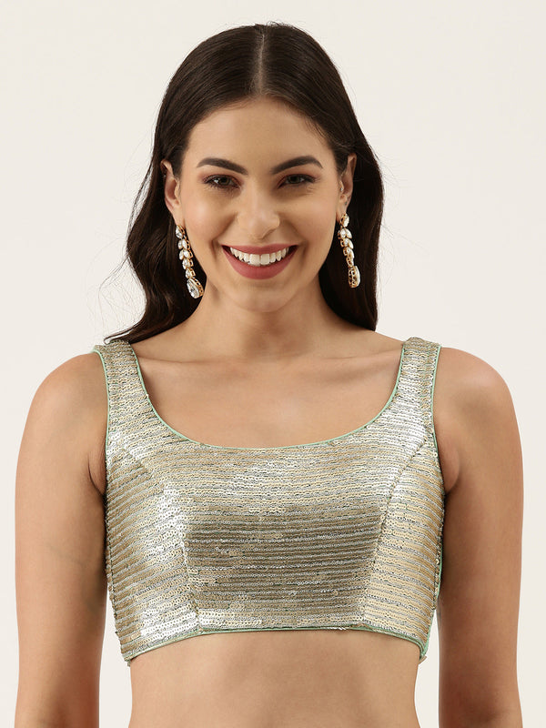 Women's Sea Green Golden Embroidery Blouse - Royal Dwells