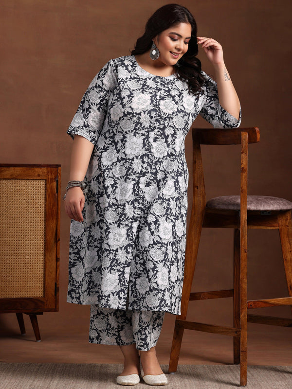 Plus Size Grey Printed Cotton Co-Ords