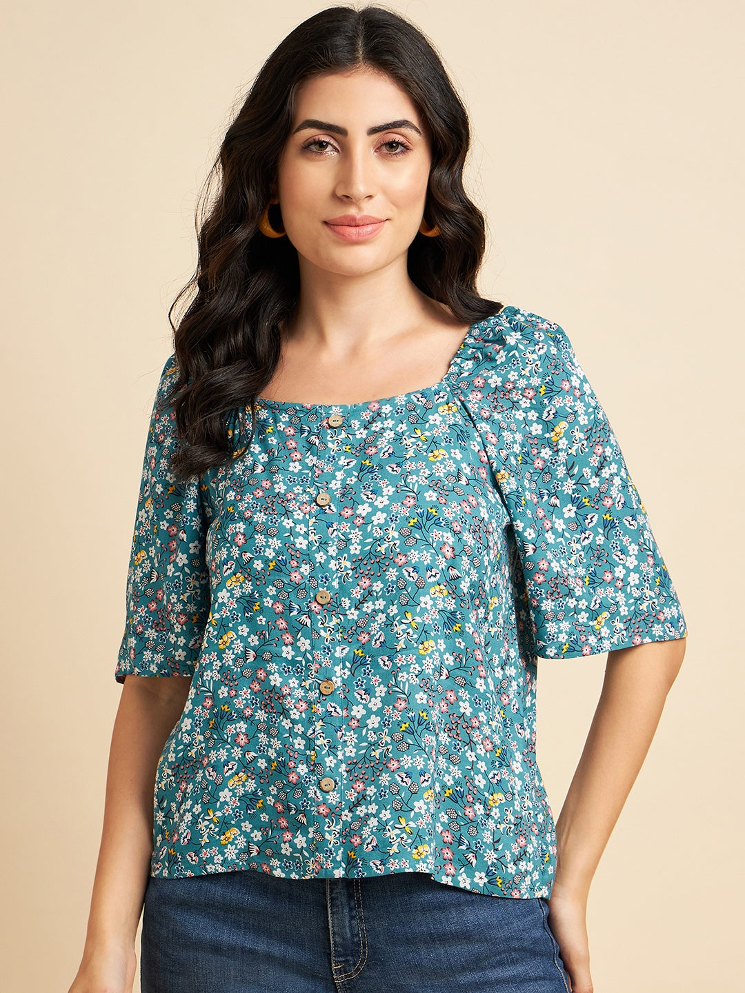 Women's Floral Printed Cotton  Top - Azira