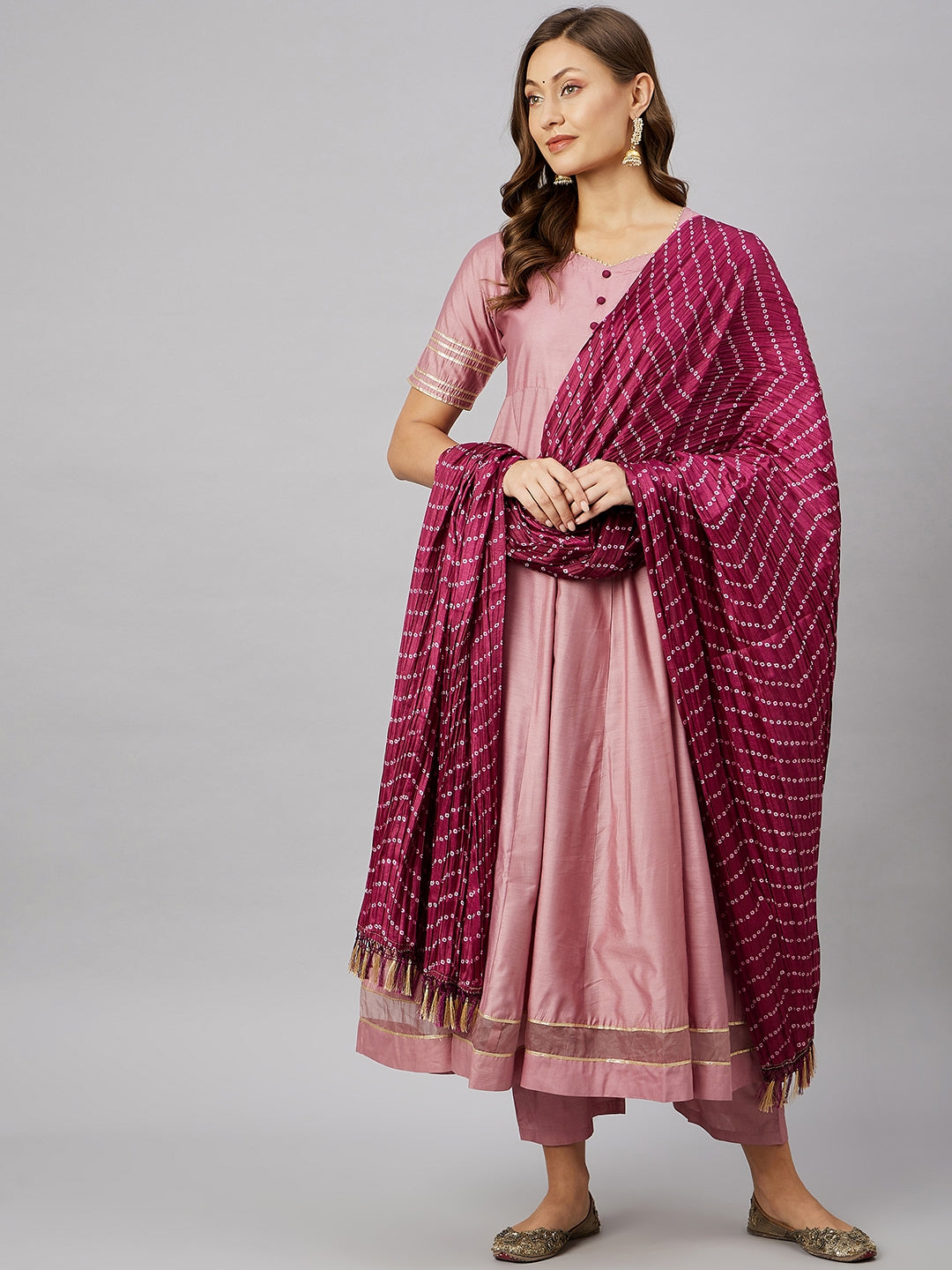 Women's Peach Raw Silk Kurta With Palazzo & Dupatta Set - Azira